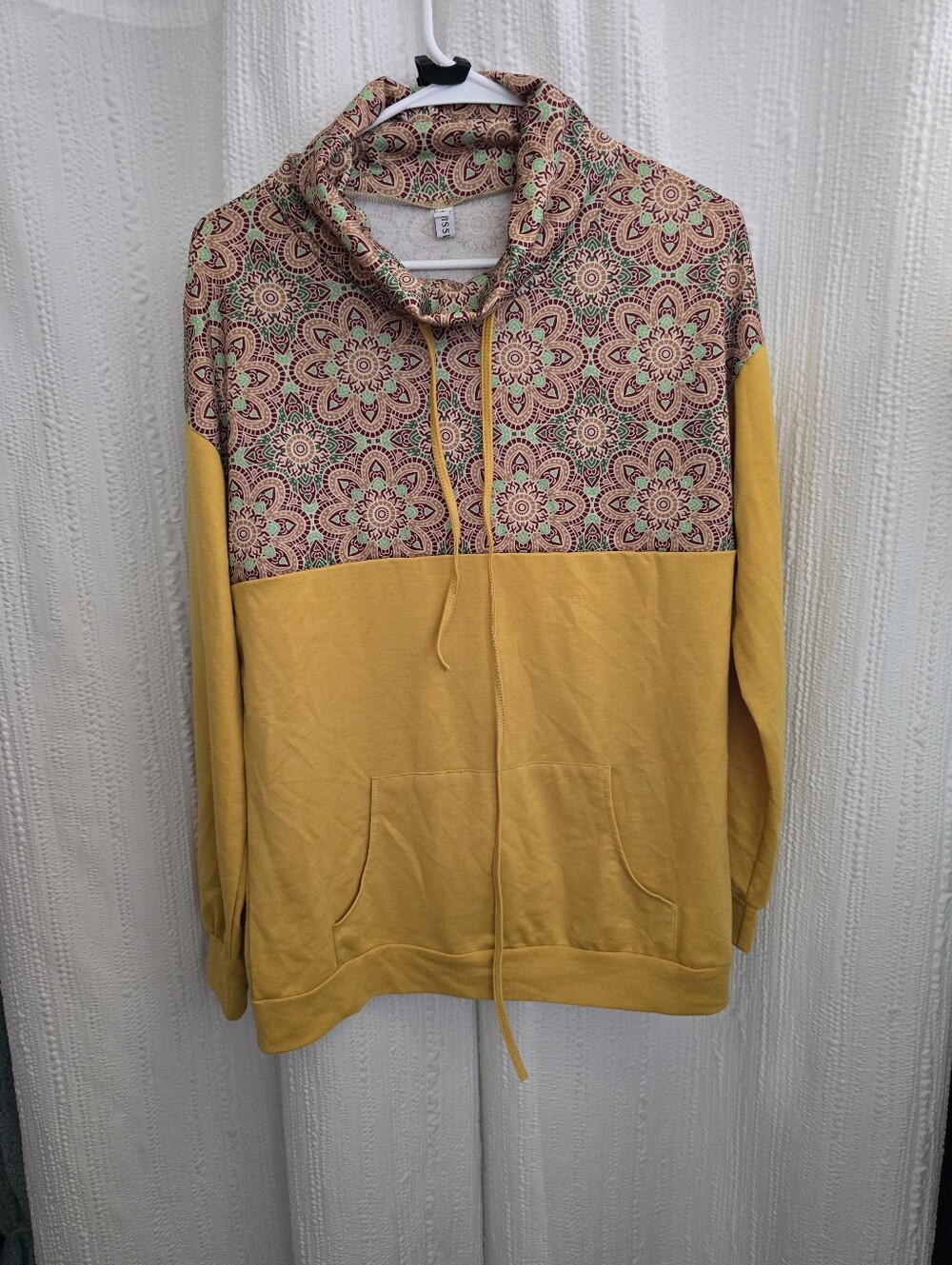 MISSLOOK Mint, Burgundy and Tan Paisley Cowl Neck Sweater